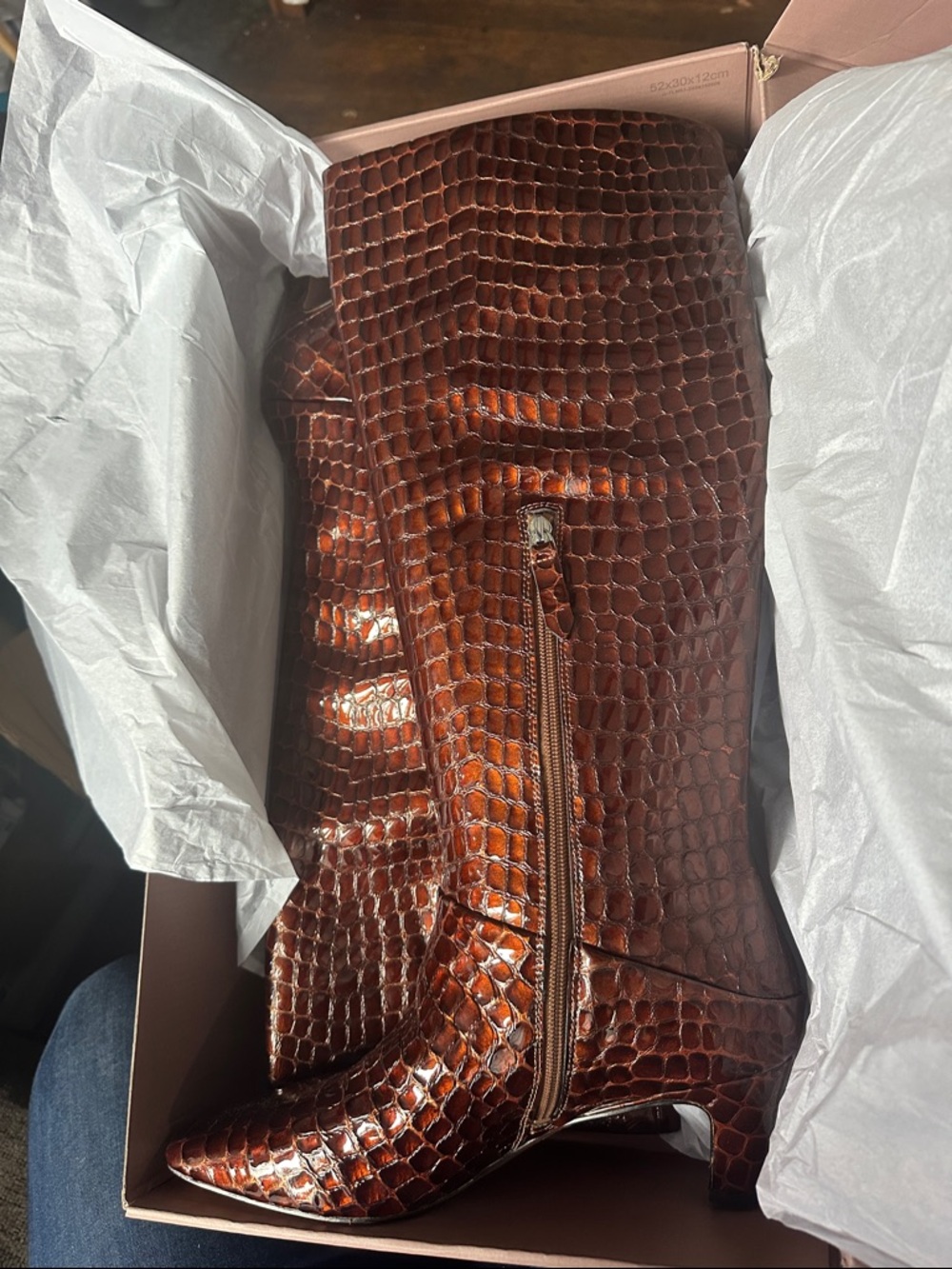 SARTO By Franco Sarto Brown Croc-Embossed Leather Knee Boots